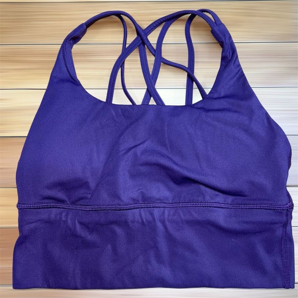 CRZ YOGA Plum Purple Sports Bra, Strappy Caged Back Thick Underband, Women’s XS